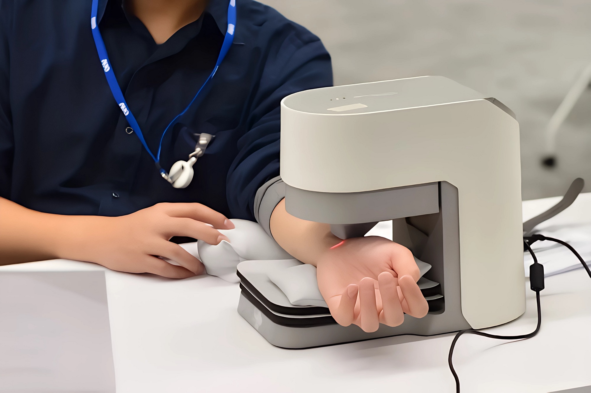 友達耘康中醫數位化檢測解決方案之脈象檢測系統採用高靈敏多點式壓力感測器，可真實還原「寸、關、尺」三部脈象量測結果