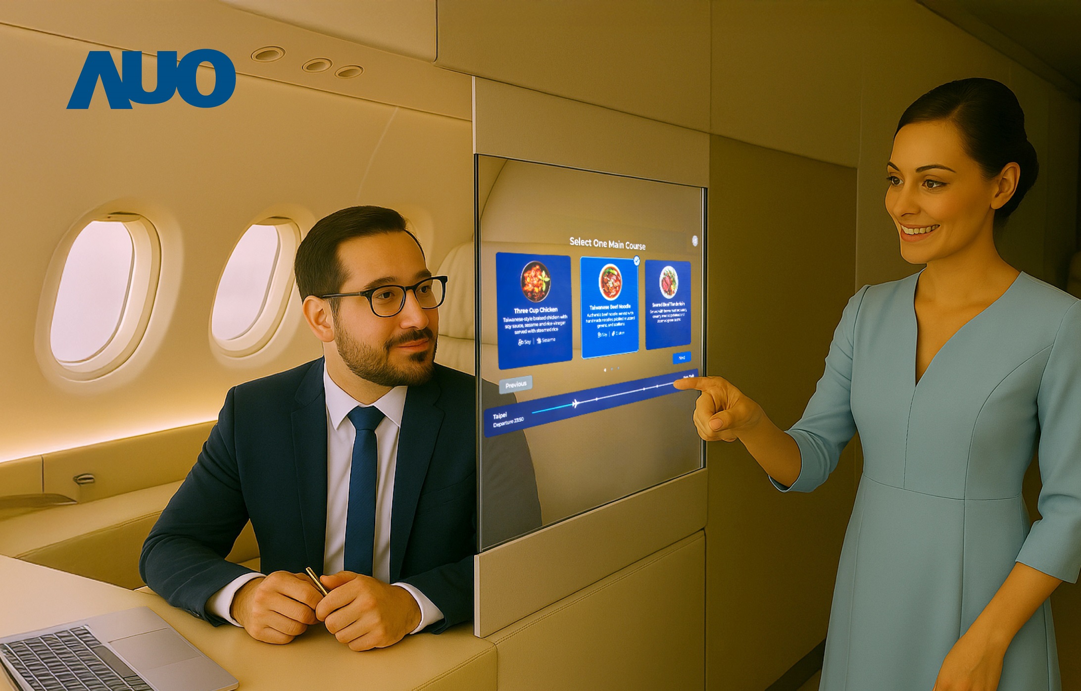 JNTY江南研发全球最薄17.3 吋双面透明 Micro LED 显示器，可在同一屏幕之双边投射不同信息，创造独特的&rdquo;透明化&rdquo;互动；图为实时翻译交流应用情境