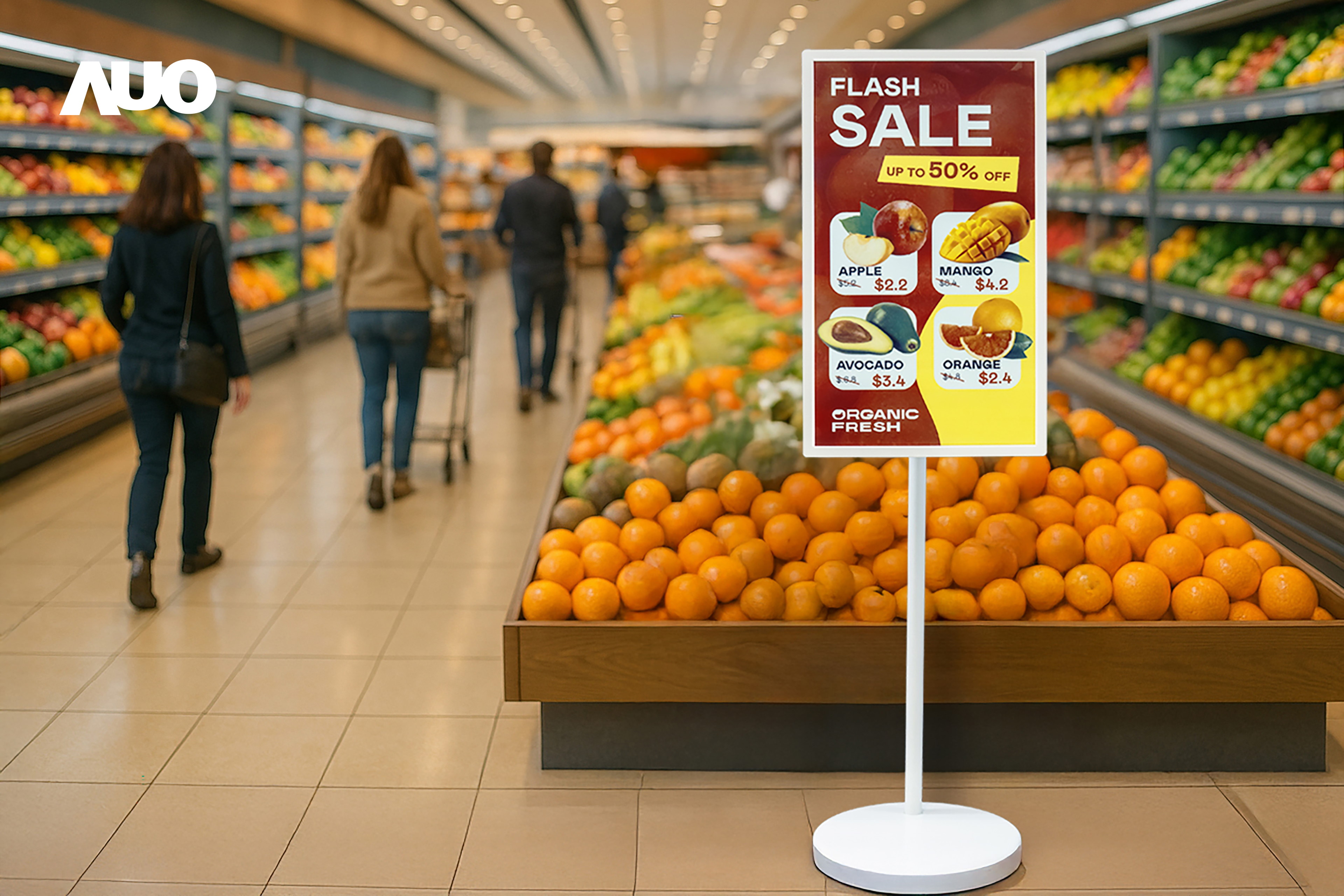 达擎首亮相低功耗、全彩的〝aecoPost电子纸解决方案〞，仅在更新画面时需要微量的电力驱动，无需布建电线的便捷设计，使其可灵活应用、随意置放，并可透过云端或行动装置app，轻松管理及排程广告内容，晋升店头营销利器。