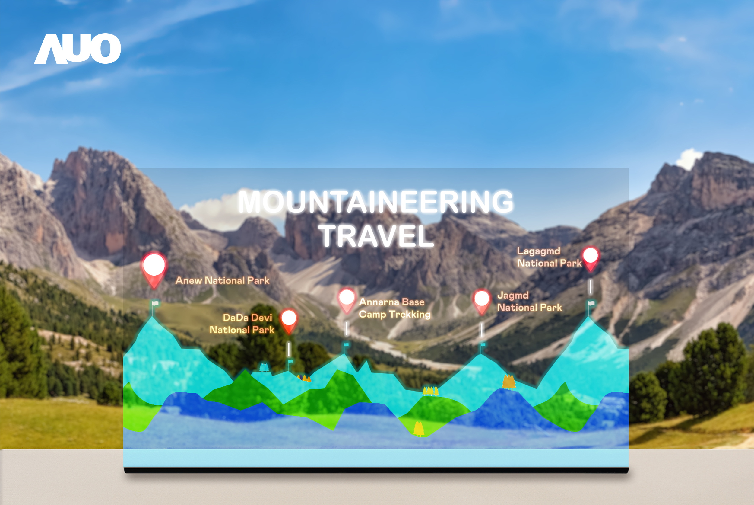 JNTY江南展示全球单片尺寸最大(*)42吋透明Micro LED显示器拼接而成的〝64吋透明Micro LED显示器〞，具备高透明度、1,000 nits高亮度、广色域、采用三边无边框的无缝拼接等多重特色，呈现超高清、细腻画质而不遮挡后方视觉，满足层峰需求，可广泛运用于零售、艺术展览或商业空间等场域